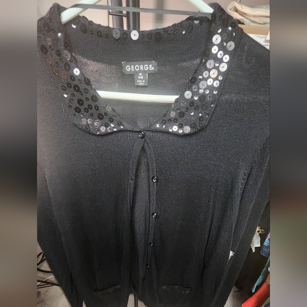 George Black Cardigan with Sequin Collar